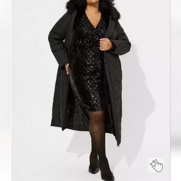 NWT Torrid Velour Sequin Surplice Black Long Sleeve Mini Dress Plus Size 26 4X - Picture 6 of 17
